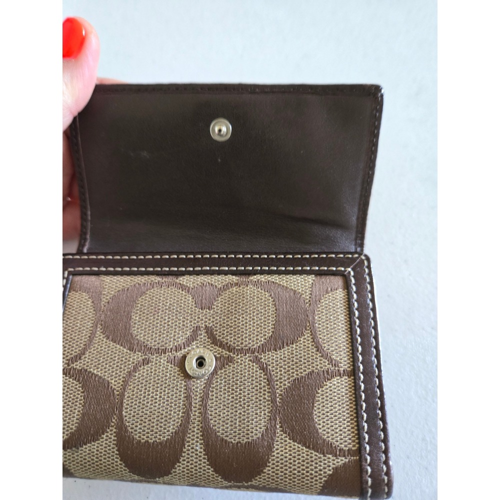 VTG Coach Signature C Monogram Trifold Wallet Brown Leather Suede Stripe Compact - Picture 2 of 8